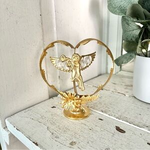 Vintage Gold Cherub Angel Suncatcher Statue Heart Metal Crystal KG&C Decor